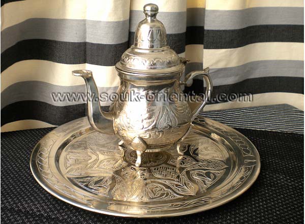 Pack théiere et plateau cuivre blanc