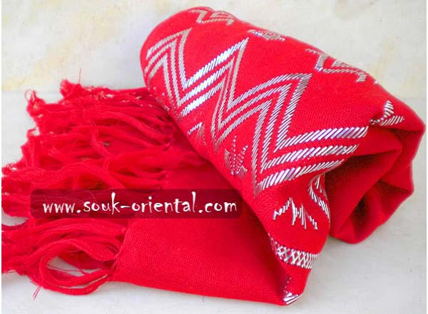 Wool scarf embroidered red silver