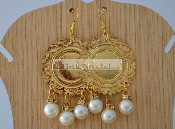Boucles d'Oreille cercle doré et perles blanches