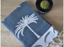 Serviette Fouta Jacquard Palmier Bleu Jean Drap de Hammam