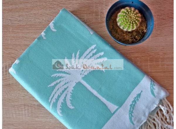 Serviette Fouta Jacquard Palmier Vert glaçon Drap de Hammam