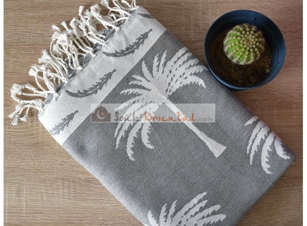 Serviette Fouta Jacquard Palmier Gris Dauphin Drap de Hammam