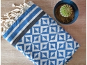 Serviette Fouta Jacquard Géométrique Bleu / Noir / Blanc Drap de Hammam