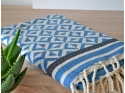 Serviette Fouta Jacquard Géométrique Bleu / Noir / Blanc Drap de Hammam