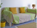 Grande Fouta Jeté de Canapé / Lit Beige Grège Rayée Vert Anis 100% coton