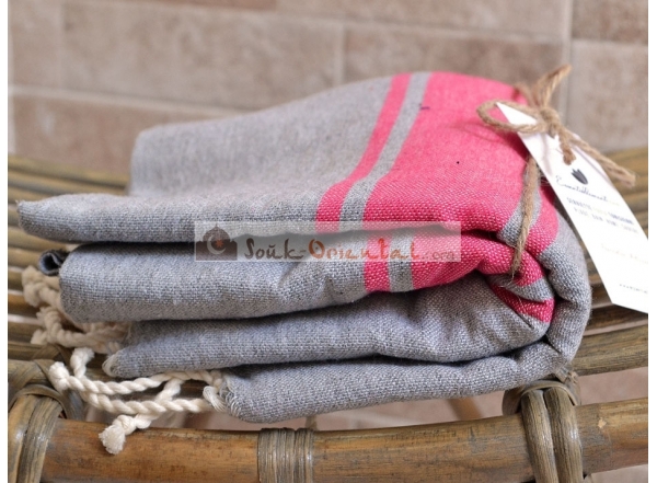 Bath towel Fouta Gray Dolphin Pink stripe Pink Fushia