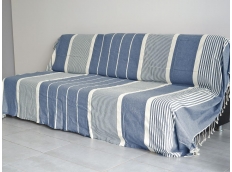 Jetée de canapé / lit Fouta XXL Turquoise rayé Ivoire