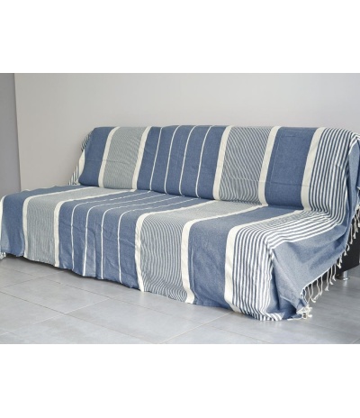 Throw sofa / bed Fouta XXL Turquoise striped Ivory
