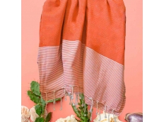 Serviette Fouta de plage Orange Nid d'Abeille