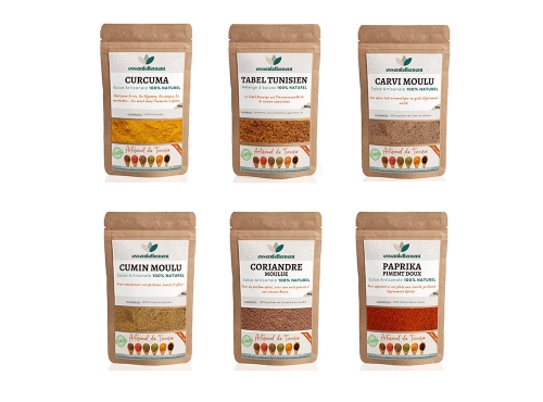Pack of 6 artisanal spices x 150gr - Tabel - Coriander - Caraway - Cumin - Turmeric - Sweet Pepper