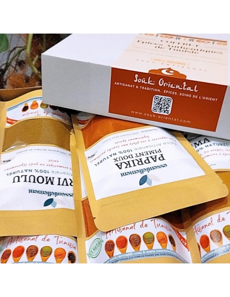 Coffret 6 épices Artisanales x 150gr - Tabel - Coriandre - Carvi - Cumin - Curcuma - Piment Doux