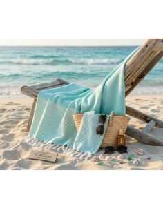 Fouta Nid d'Abeille Bleu Aqua Artisanale – Serviette de...