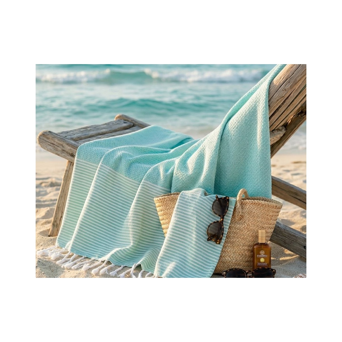Fouta Nid d'Abeille Bleu Aqua Artisanale –...