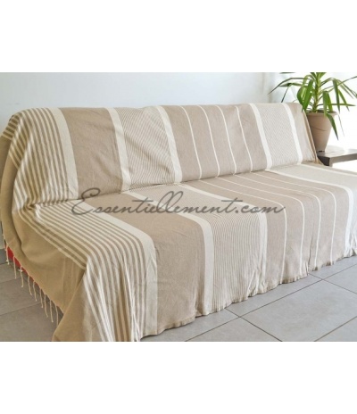 Jetée de canapé / lit Fouta XXL Beige rayé Ivoire